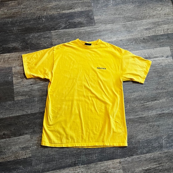 Vintage Nautica Sailing Shirt Size Large Yellow 90's Competition Graphic Tee KC - Picture 2 of 6